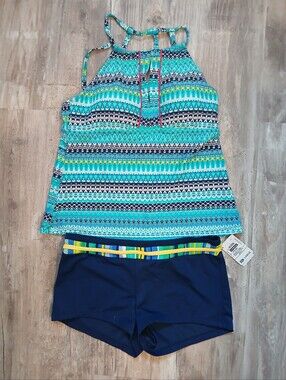 ​NWT South Point Jantzen Mixed Size Tankini Boy Short Swim Set Top 12 Bottom 10